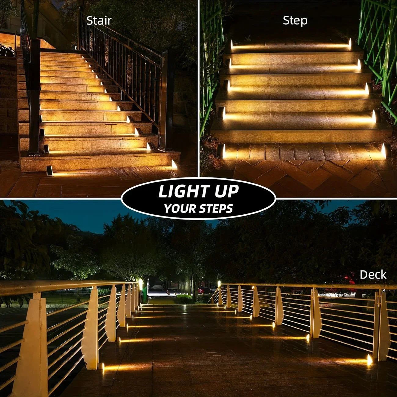 2PC Solar Garden Lights, Stair Step Lights, Outdoor Waterproof Sensor Step Lights, Home Base Lights, Lighting Pathway Lamps, Fen