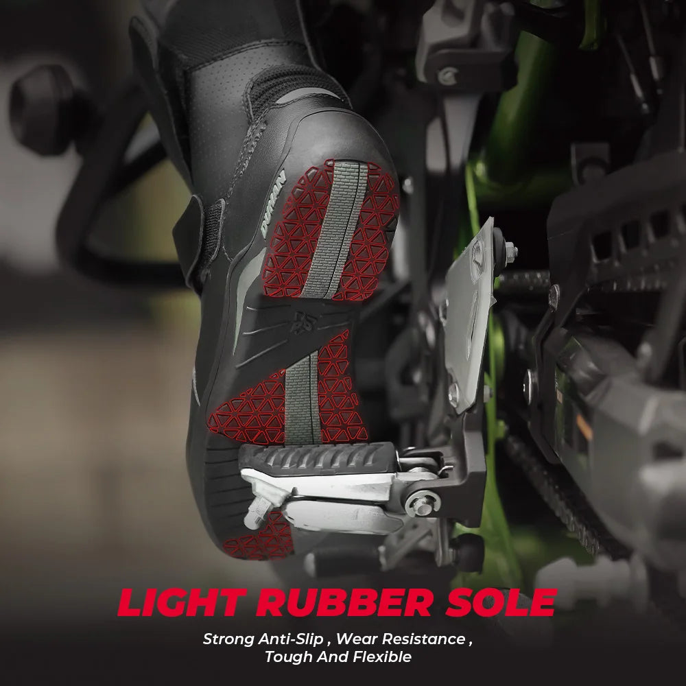 Motorcycle Boots Men Leather Waterproof Riding Black Shoes Summer Breathable Safety Motocross Motobike Thick Sole Protection