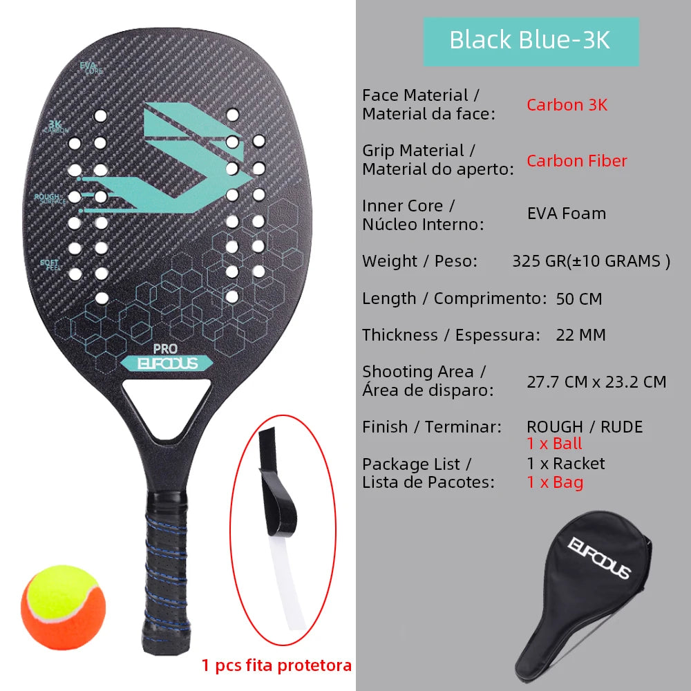 High Quality 3K Carbon and Glass Fiber Beach Tennis Racket Soft Face Tennis Racquet with Protective Cover Ball