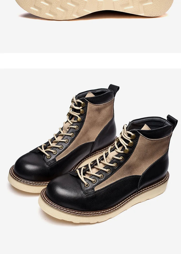 Motorcycle Riding Boots Short Face British High Top Leather Boots Retro Short Boots Velvet Style Casual Workwear Shoes