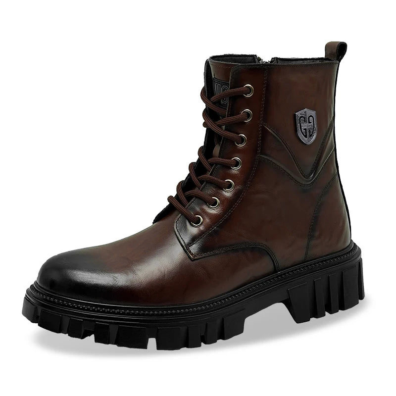 High Quality Brand Men's Leather Casual Shoes Outdoor Workwear Shoes Thick Soled Wear-resistant Men's Motorcycle Boots Handsome