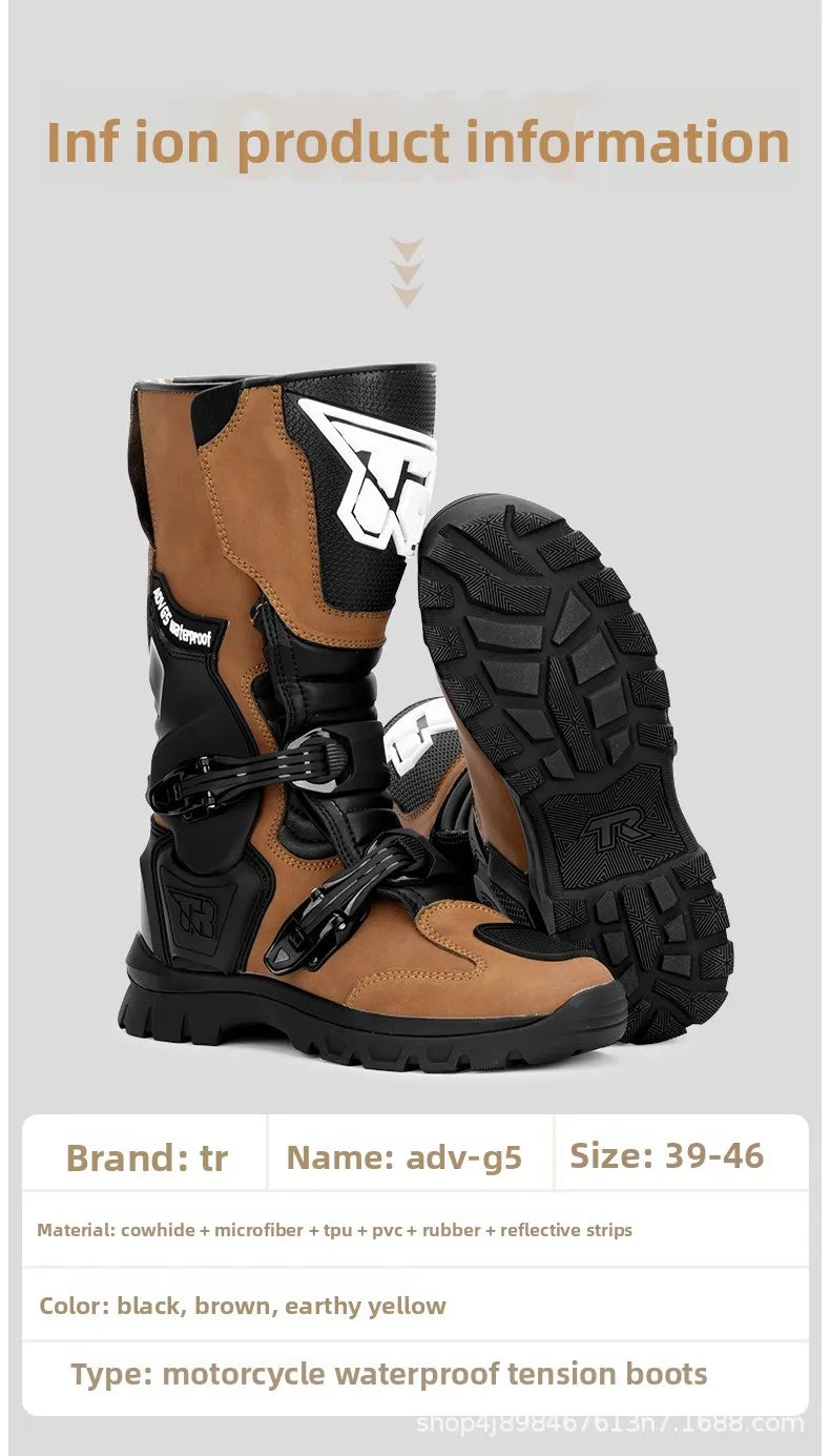 2PCS Waterproof Motorcycle Riding Boots Men Women Genuine Leather Adventure Touring Anti-Slip Protective All-Season CE Certified