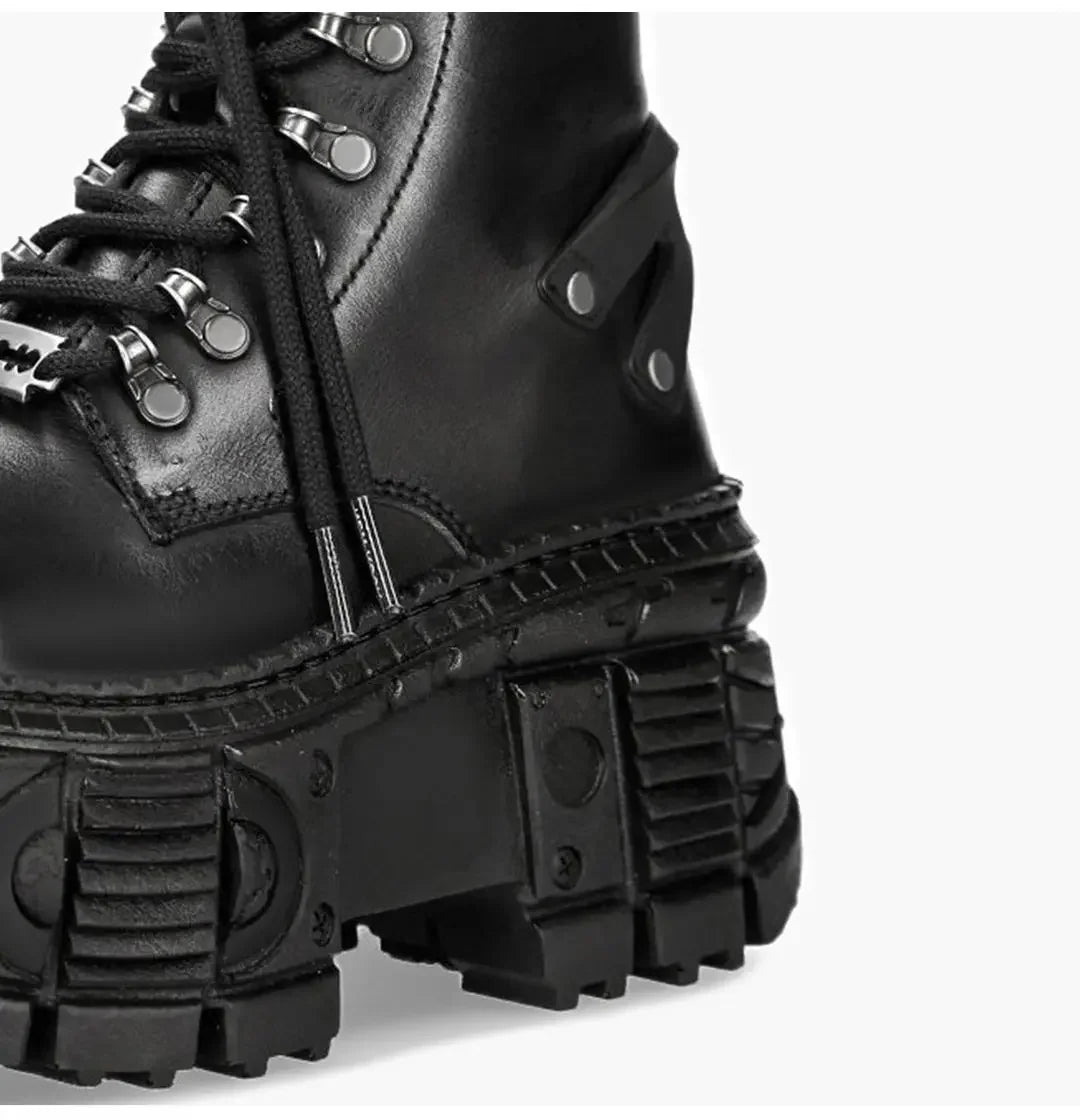 2025 Men's and Women's Retro Spanish Mid-Calf Dark Metal Punk Same Style Below The Knee Platform Popular Street Shooting Boots