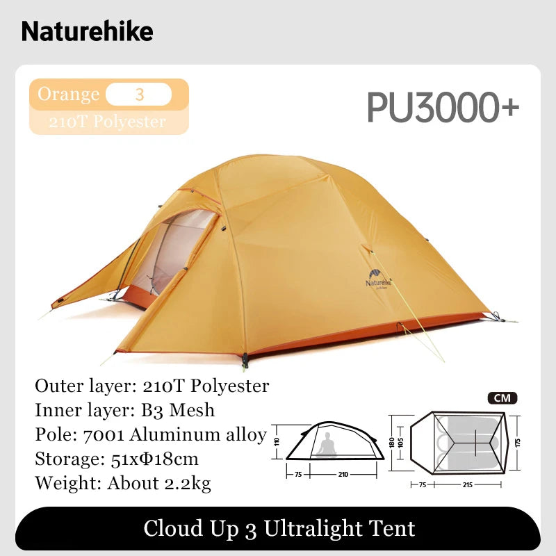 Naturehike Outdoor Upgrade Cloud Up 2 3 Person Tent 20D Nylon Silicone Double Layer Aluminum Pole Ultralight Camping Hiking Tent