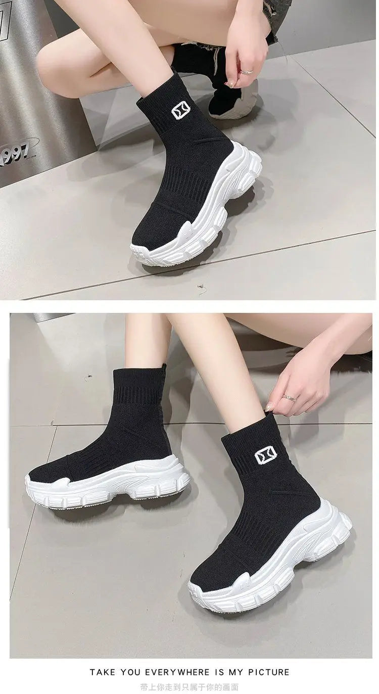 Women's Breathable 2025 Summer Autumn New Style Internet Hot Super Hot Knitted High-Top Casual Athletic Stretch Socks Boots