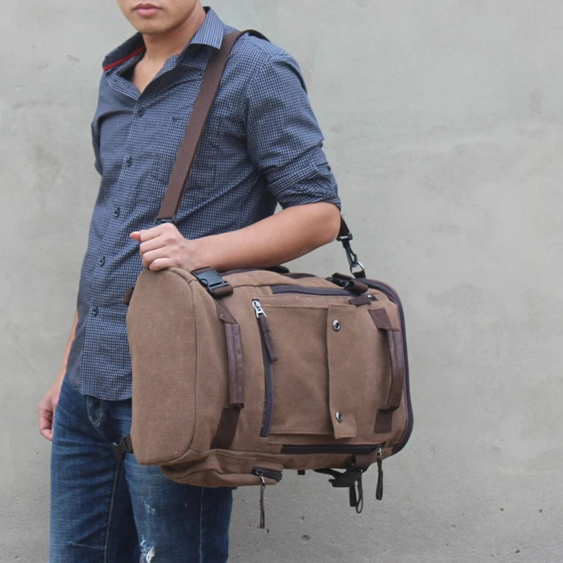 Outdoor Hiking Camping Canvas Backpack Large Capacity Tactical Travel Climbing Bag Luggage Handbag Men Women Computer Rucksack