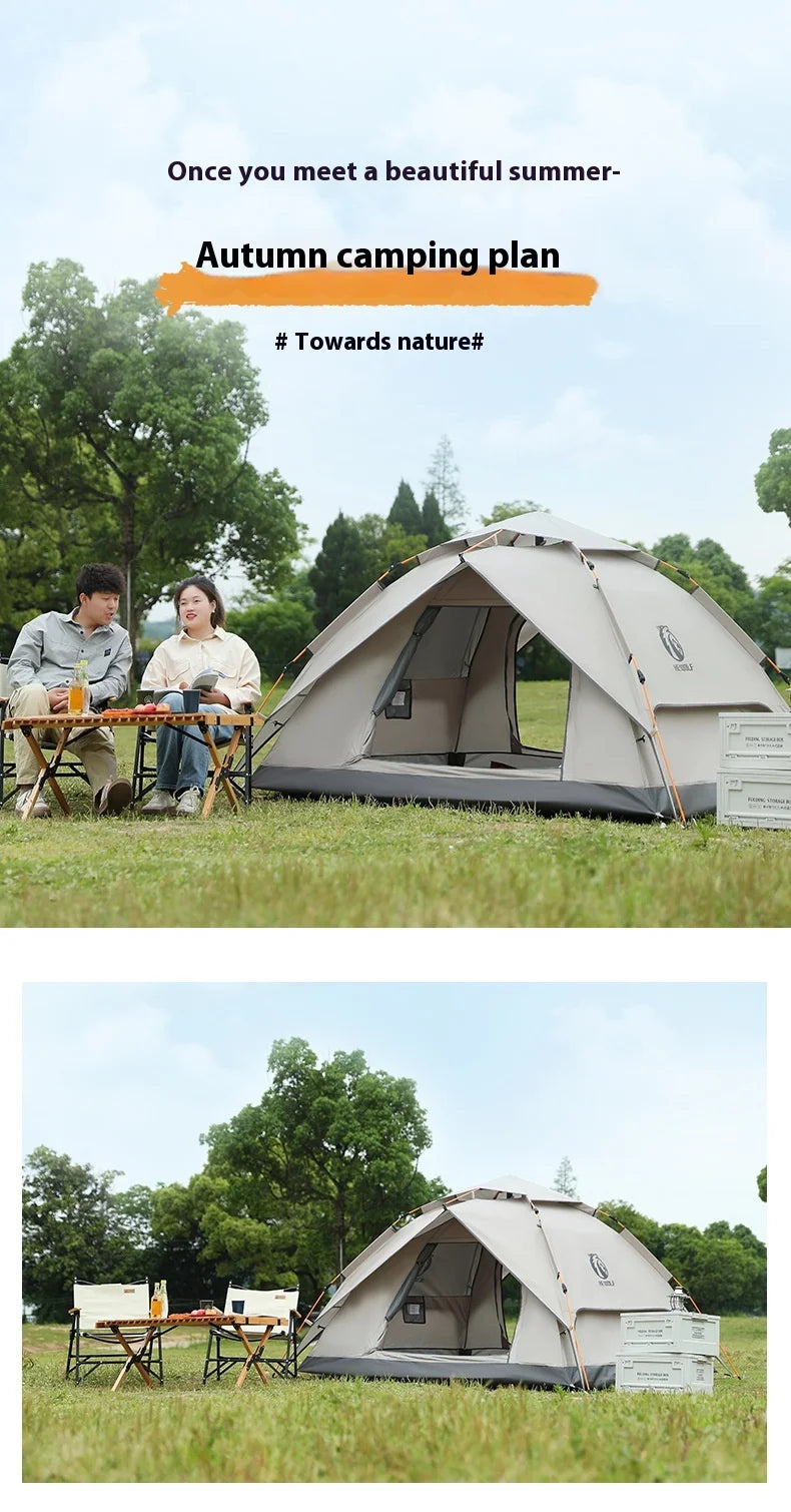 HeWolf Outdoor Double-layer Silver-coated Picnic Tent Automatic Folding Portable Waterproof Sunscreen Quick-Open Camping Tent