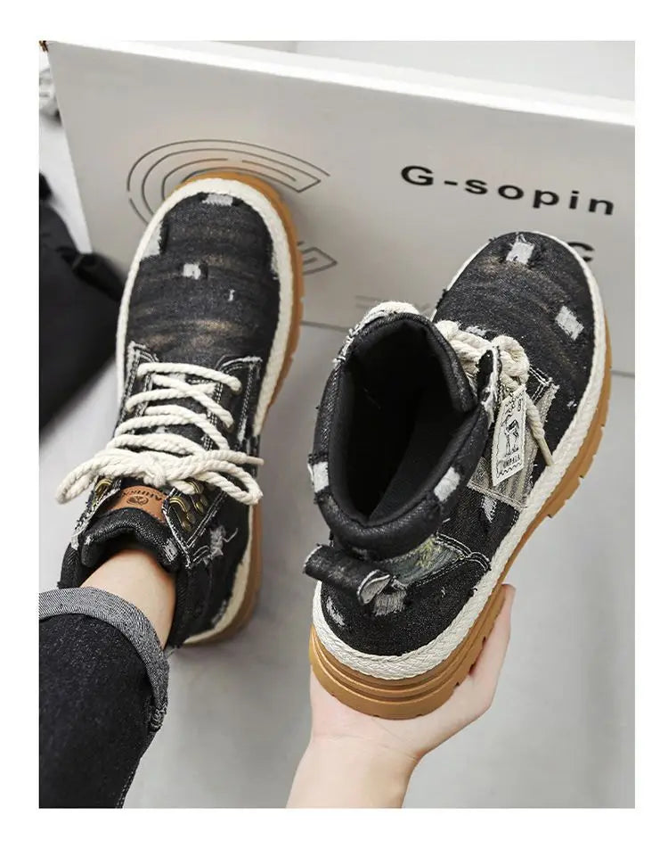 Motorcycle Riding Shoes Casual Commuter Boots Protective Fall Resistant Wear Boots Four Seasons Riding Shoes Denim Casual Shoes