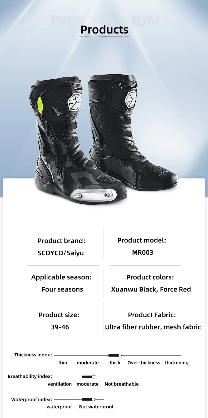 SCOYCO Motorcycle Boots Men Non-slip Anti-fall Professional Motorbike Racing Track Long Boots Mid-Calf Riding Protective Shoes