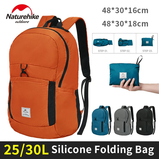 Naturehike 25L/30L Folding Backpack 30D Nylon Silicone Waterproof PU2000+ Outdoor Travel Climbing Hiking Ultralight Shoulder Bag