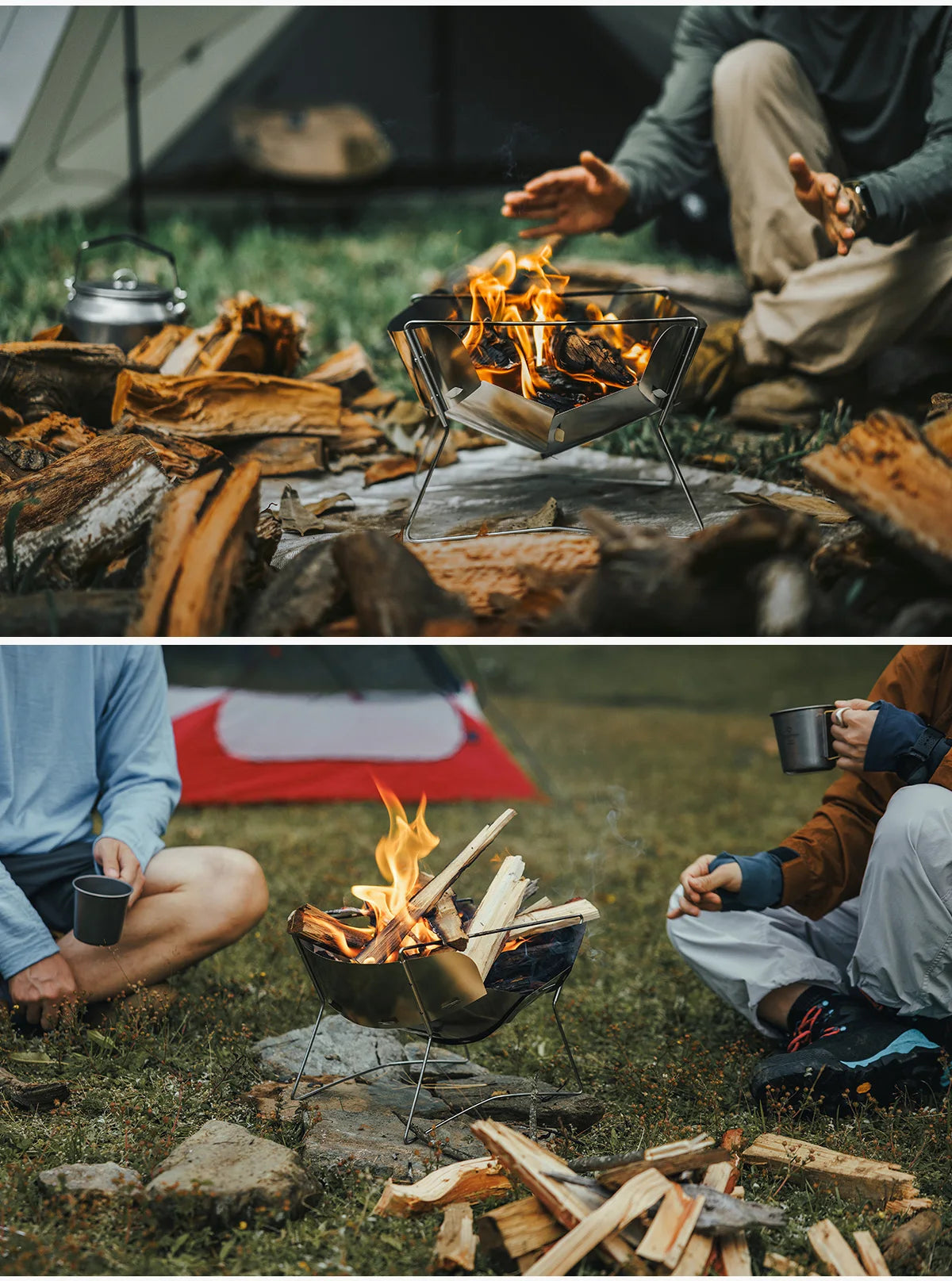 Ultralight Folding Fire Pit Grill – Portable Wood Burning Camp Stove for Outdoor Camping, BBQ Rack with Bonus Grate