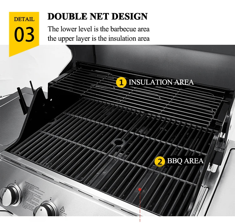 Burner Gas or Charcoal Barbecue Grill for Home Garden Outdoor Parties Vertical Design for Easy Use