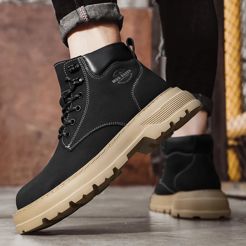 New Arrival Mens Ankle Boots Fashion Comfortable Motorcycle Boots Leisure Walk Male Basic Boots Outdoor High Top Shoes Sneakers