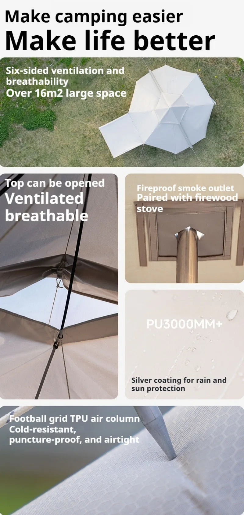 Convenient Storage Inflatable Tent Portable Foldable Outdoor Courtyard Tent Multifunctional Desert Travel Camping Supplies