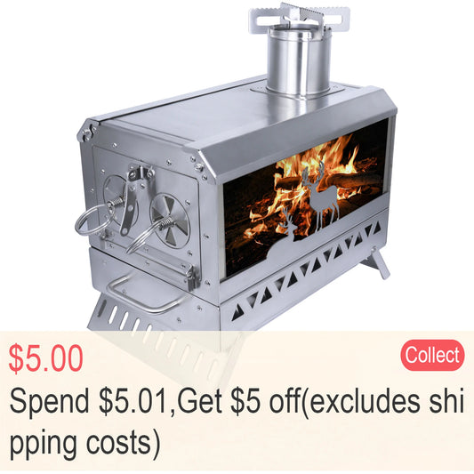 Firewood Stove Outdoor Portable Stainless Steel Burner Desktop Heater with Collapsible Legs for Camping Hiking Barbecue Travel