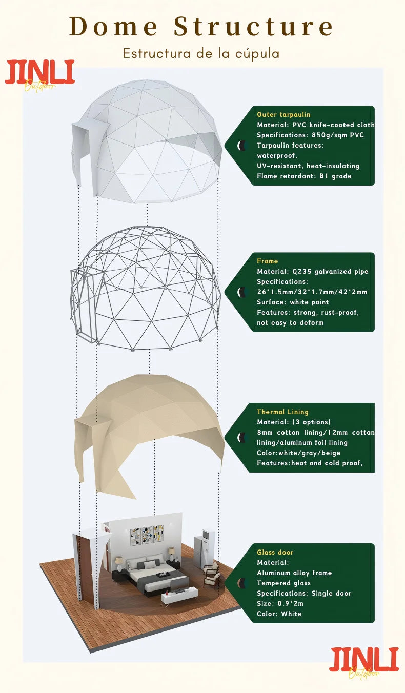 【Global Shipping】 Geodesic Dome Tent Spherical Tent Hotel Resort Outdoor Luxury Glamping Dome Transparent Starry Sky Tent
