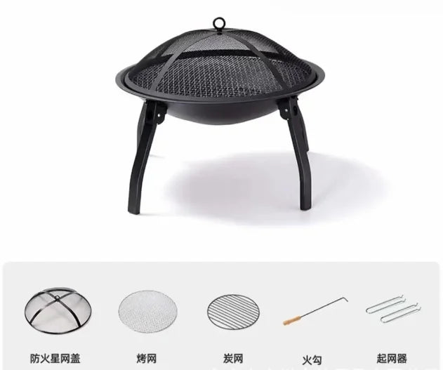 55cm Outdoor Round Brazier Foldable Barbecue Grill, Tea Heating Stove, Firewood Stove, Barbecue Stove, Carbon Bonfire Brazier KR