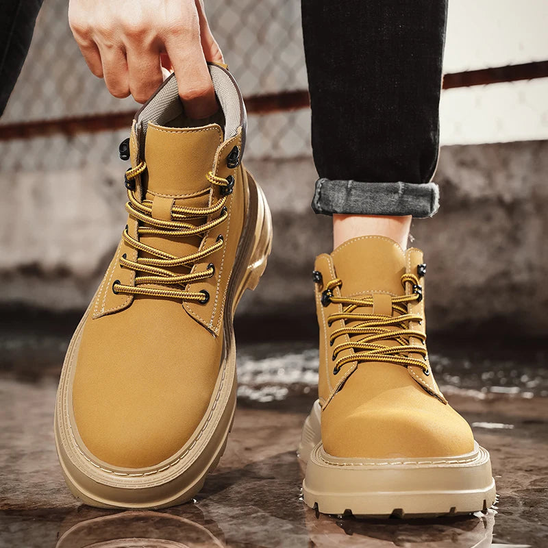 New Arrival Mens Ankle Boots Fashion Comfortable Motorcycle Boots Leisure Walk Male Basic Boots Outdoor High Top Shoes Sneakers