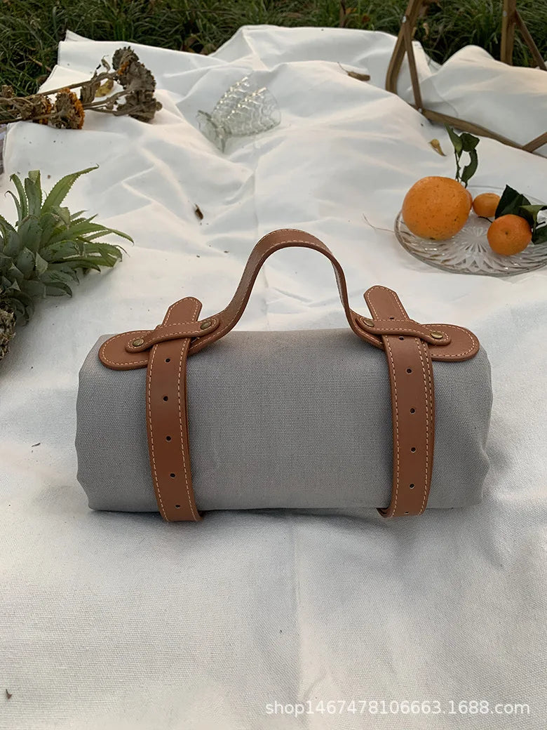 Solid Picnic Mat Paired with Picnic Trendy Leather Handle Beach Blanket  Sleeping Pad  Camping Tarp Waterproof  Beach Mat