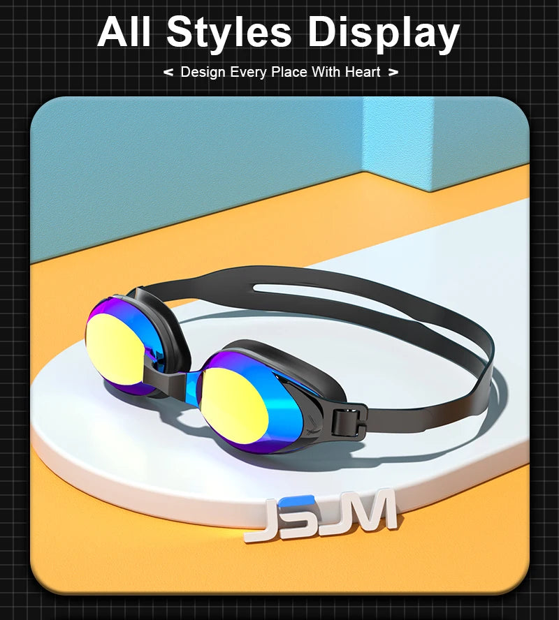 JSJM Professional Anti-Fog Swimming Goggles for Adults - UV Protection, Adjustable Silicone Fit for Men & Women, Unisex Design