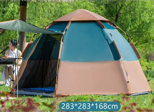 Fully Automatic Double Dec ker Hexagonal Tent for 3-4 People Camp ing Rain Proof Camping, Quick Opening Beach