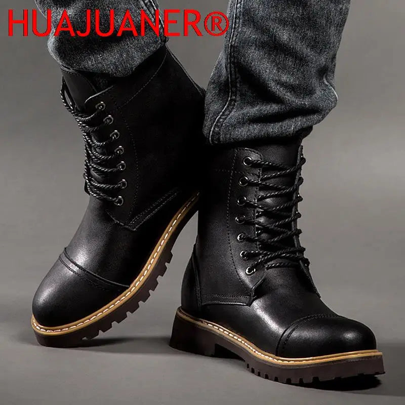 Genuine Leather Men's Boots Plush Warm Winter Boots High Quality Men Motorcycle Boots Fashion Tooling Shoes