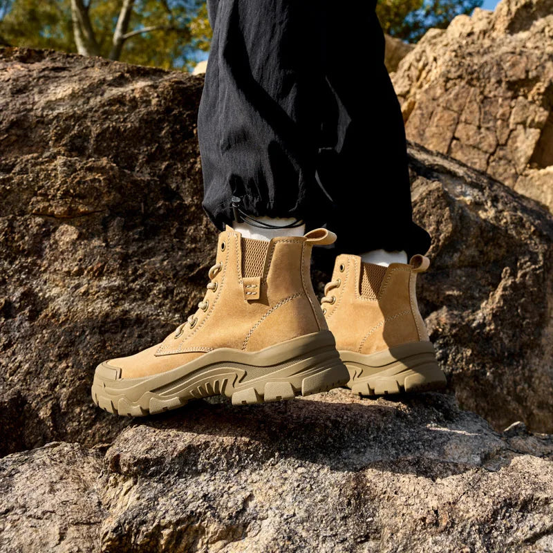 Non-slip Man Ankle Botas Non-Slip Outdoor Motorcycle Boots Versatile Leisure Snow Boots Street Style Mens Leather High Top Shoes