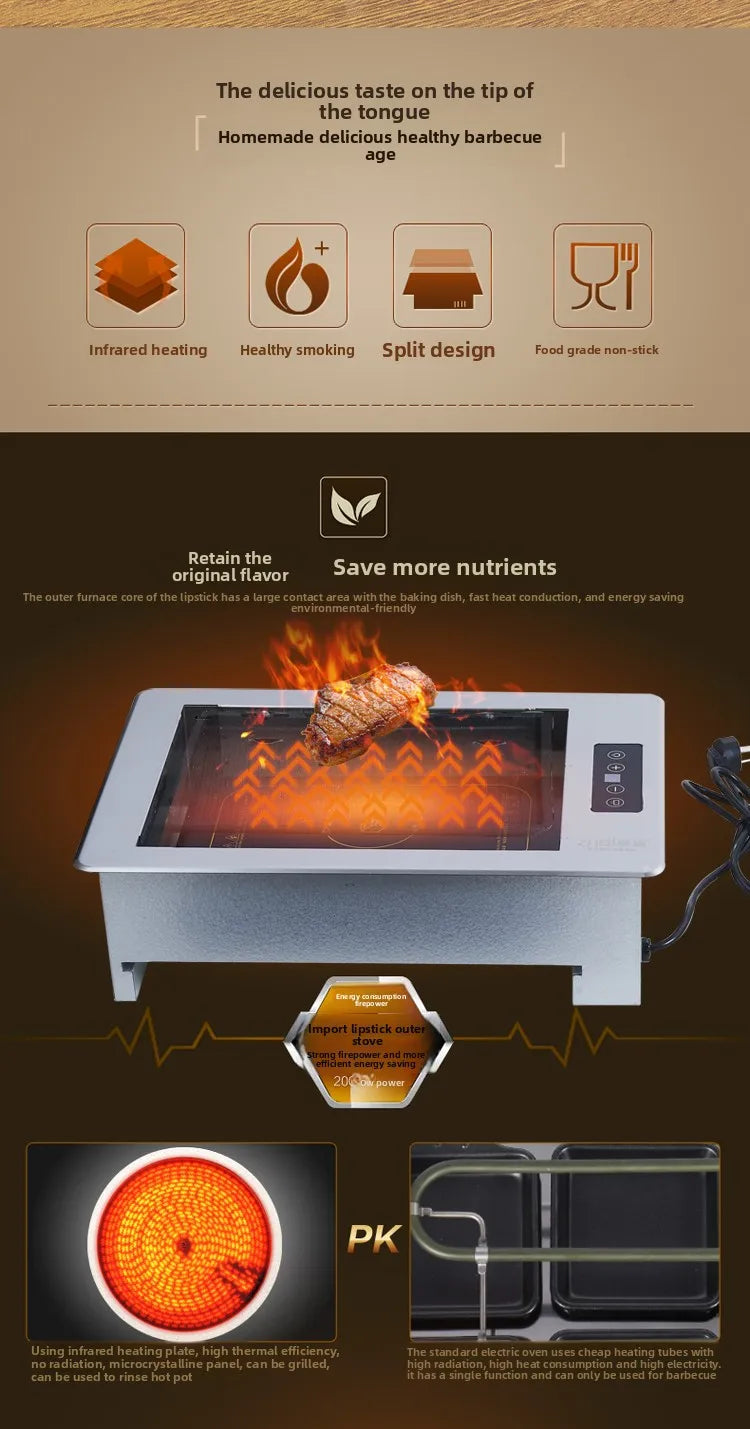 BBQ Grill Commercial 220V Korean Style Smokeless Square Stainless Steel Electric Grill