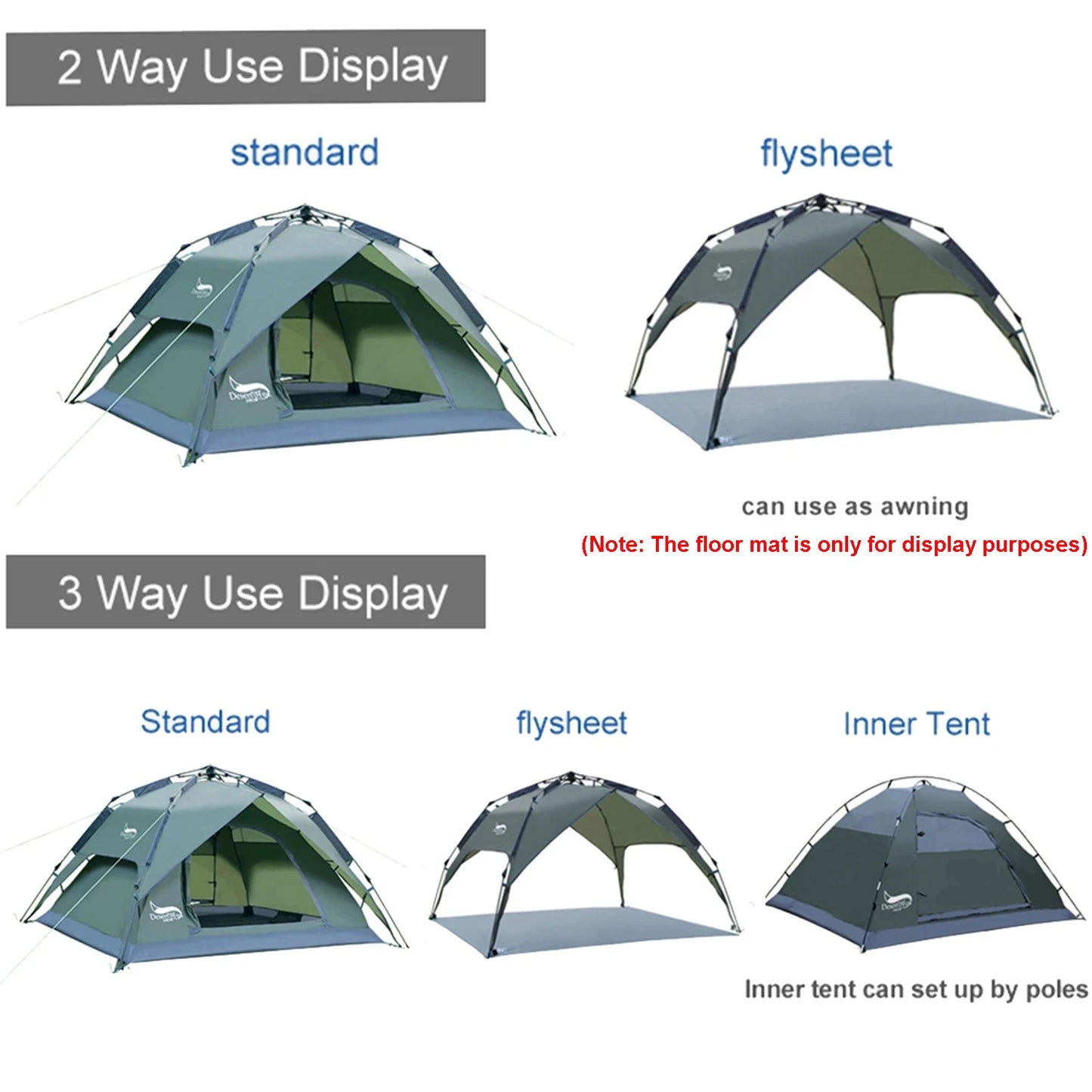 Desert Fox Family Camping Tent 3 Person Outdoor Automatic Tents Instant Set-up Pop-up 2/3 Ways Use Tent for Beach Hiking Travel