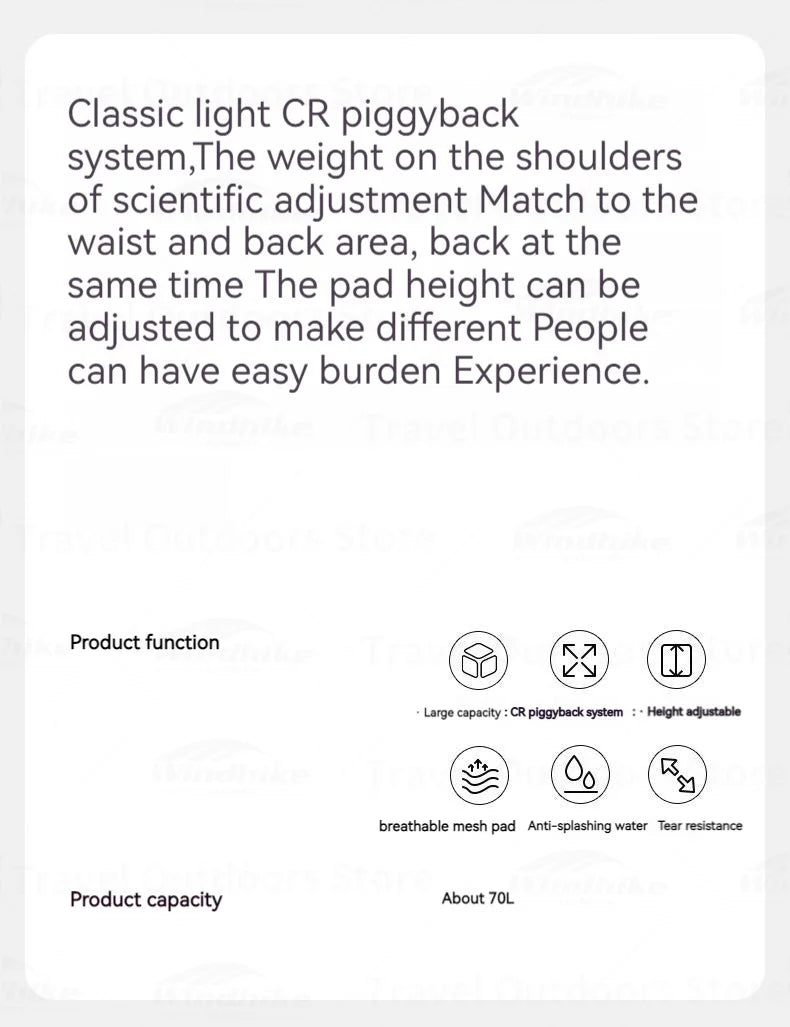 Naturehike Outdoor Backpack 70+5L Large Capacity Trekking Bag Backpack 420D Nylon Camping Hiking Travel Backpack With Rain Cover