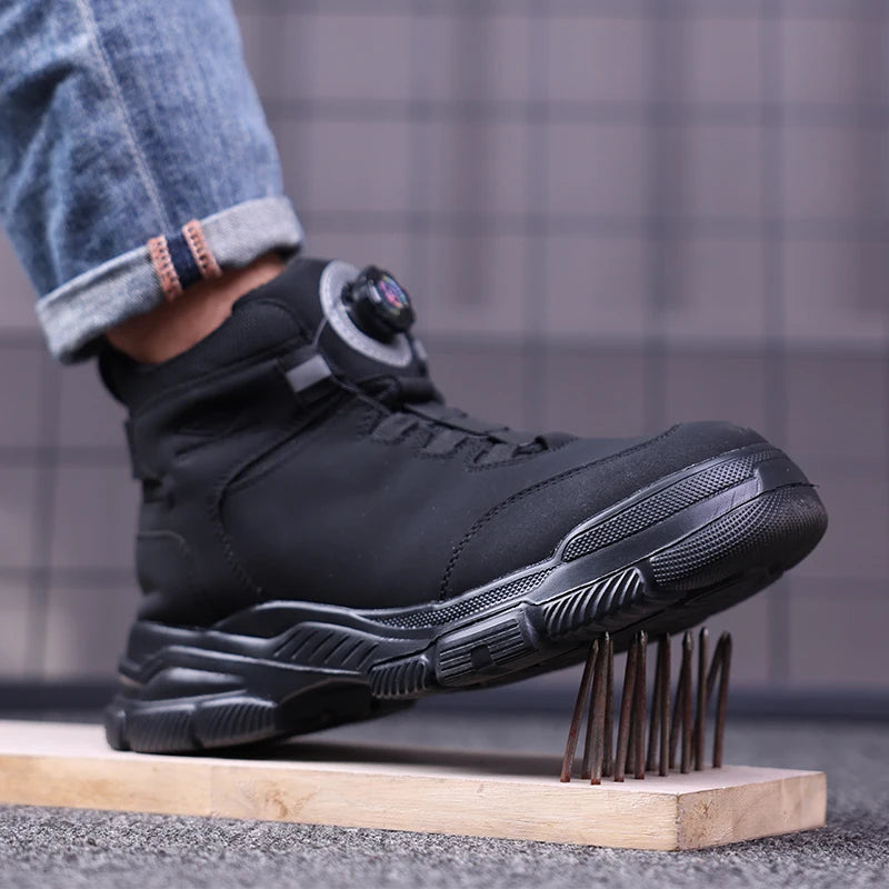 Waterproof Men Boots Rotating Buttons Safety Shoes Men Puncture-Proof Work Boots Steel Toe Shoes Light Indestructible Shoes
