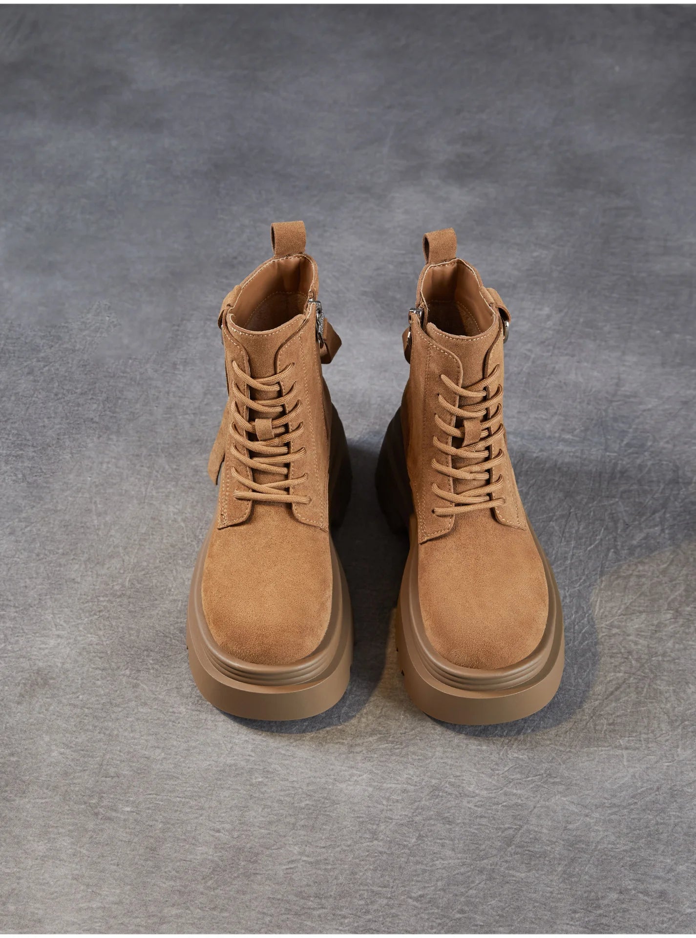 6.5cm Cow Suede Genuine Leather Women Booties Elthnic Pumps Comfy Ankle Knee High Spring Motorcycle Shoes Flats Platform Wedge