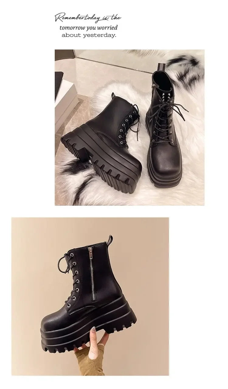 Chunky Platform White Ankle Boots Women shoes 2024 Autumn Winter Pu Leather Booties Mujer Punk Thick Bottom Motorcycle Boots