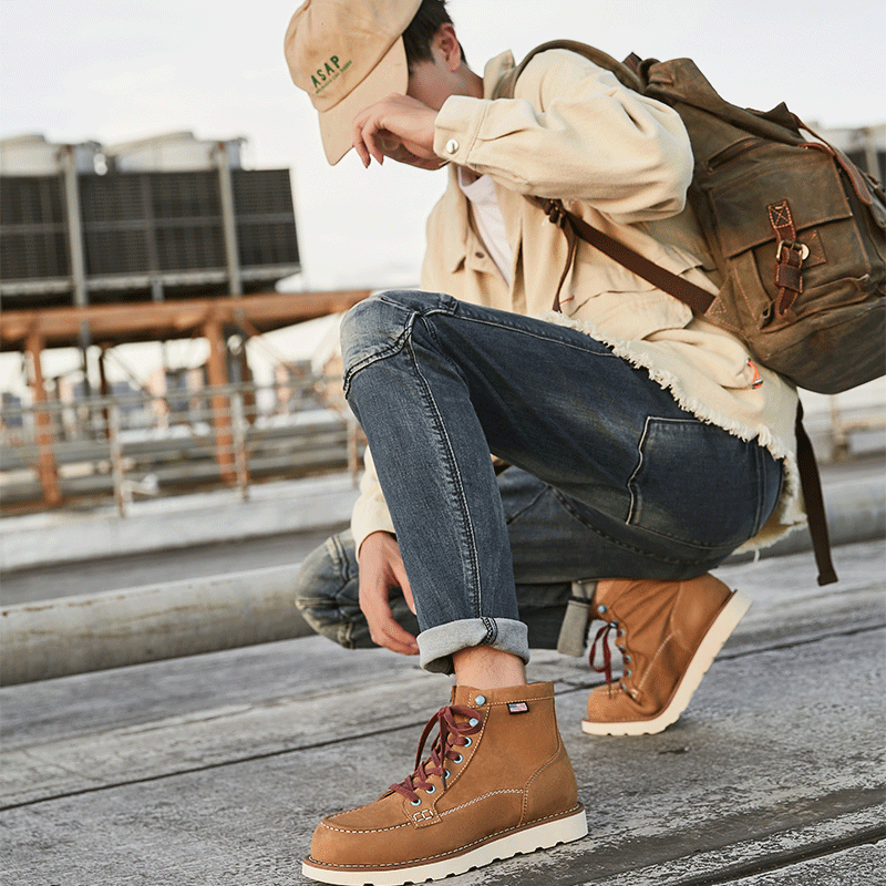 A066 Size 39-44 New Casual Men Fashion Reto Tooling Boots Lace Up Leisure Vintage Shoes Crazy Brown Man Footwear 2025 Man Shoes