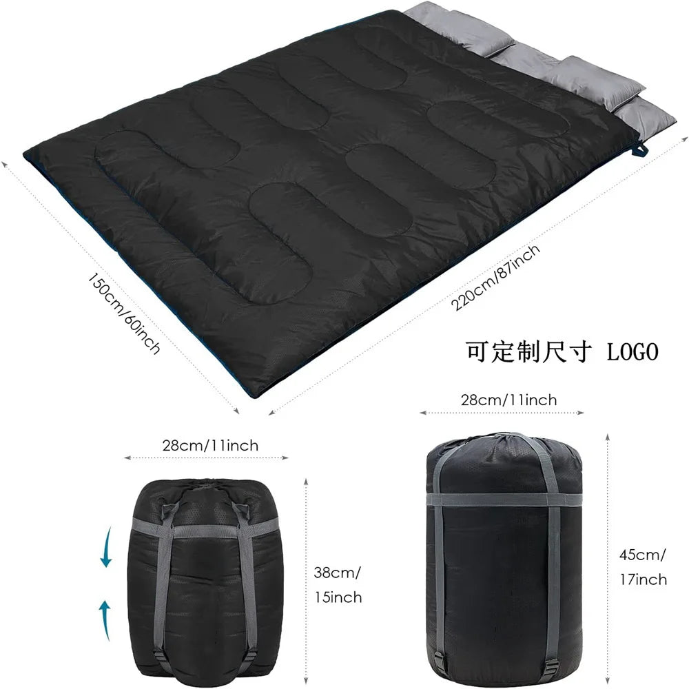 Outdoor camping can be split and spliced waterproof double couple thickened sleeping bag with pillow envelope type