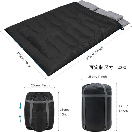 Outdoor camping can be split and spliced waterproof double couple thickened sleeping bag with pillow envelope type