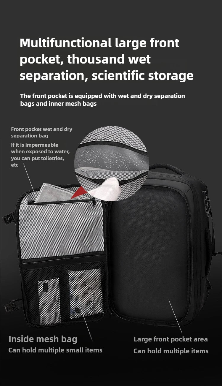 Vacuum Compression Backpack 35L Expandable, Travel Hiking Laptop Bag with Waterproof Cover, Lightweight Daypack for Outdoor