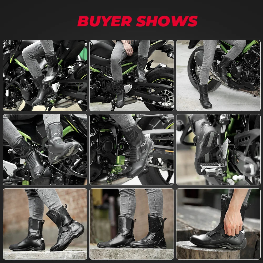 Motorcycle Boots Men Leather Waterproof Riding Black Shoes Summer Breathable Safety Motocross Motobike Thick Sole Protection