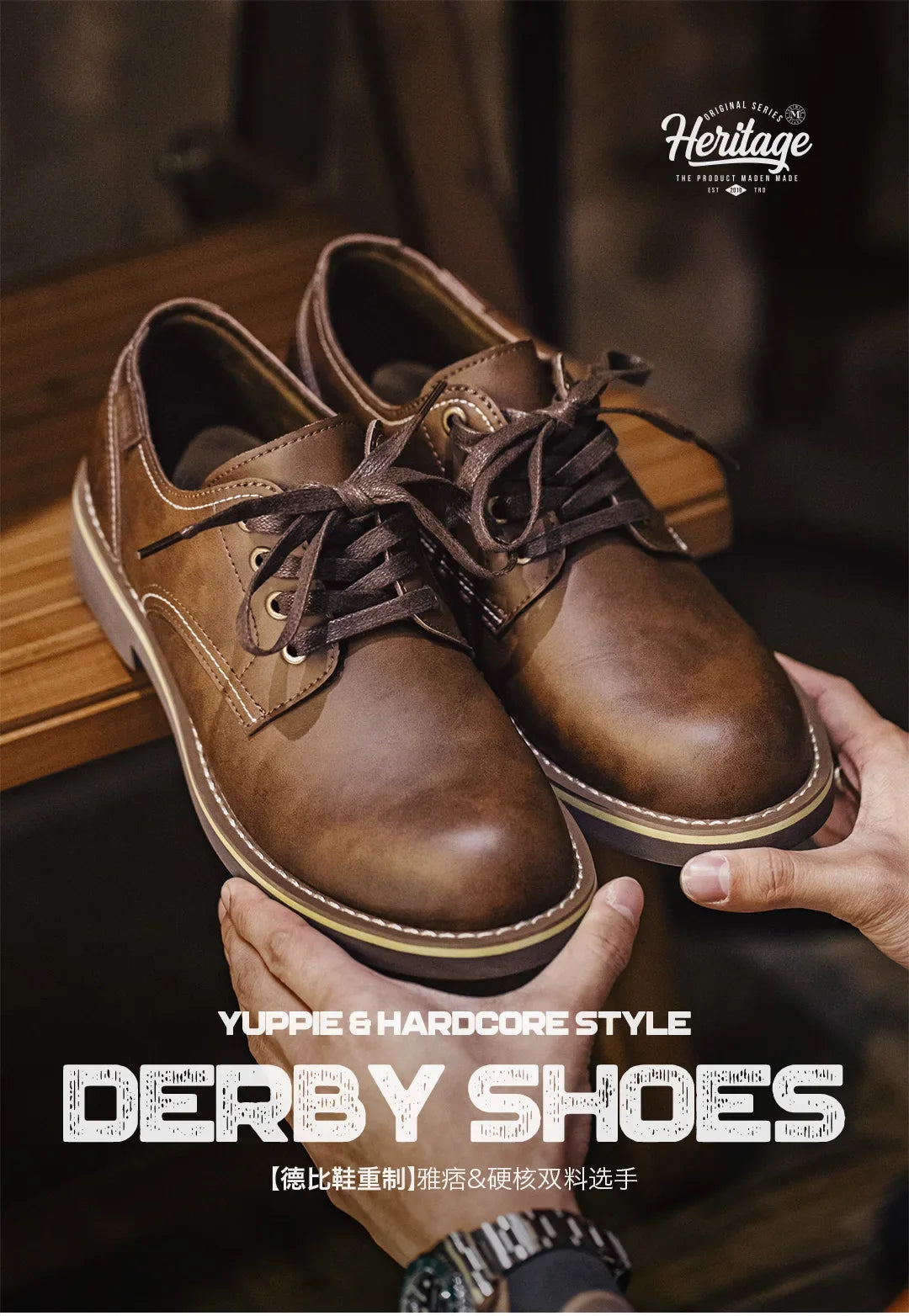 New Maden Men's Low-top Work Boots Round-toed Crazy Horse Leather Craft Shoes Casual Leather Shoes Vintage Streetwear Boots