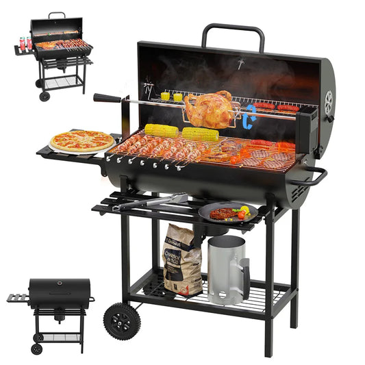 Heavy Duty Barrel Automatic Chicken Rotating Kit Barbecue Grill Iron Manual Rotisserie Charcoal Bbq Grill For Outdoor Party