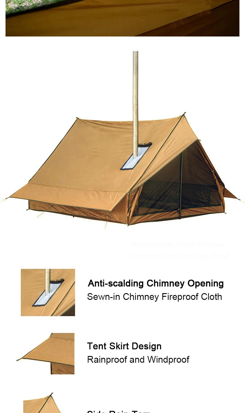 EMER Camping Hot Tent with Chimney Window Outdoor Ultralight Tipi Teepee Tent Pyramid Double Layer Bushcraft 2-Person BC Tent