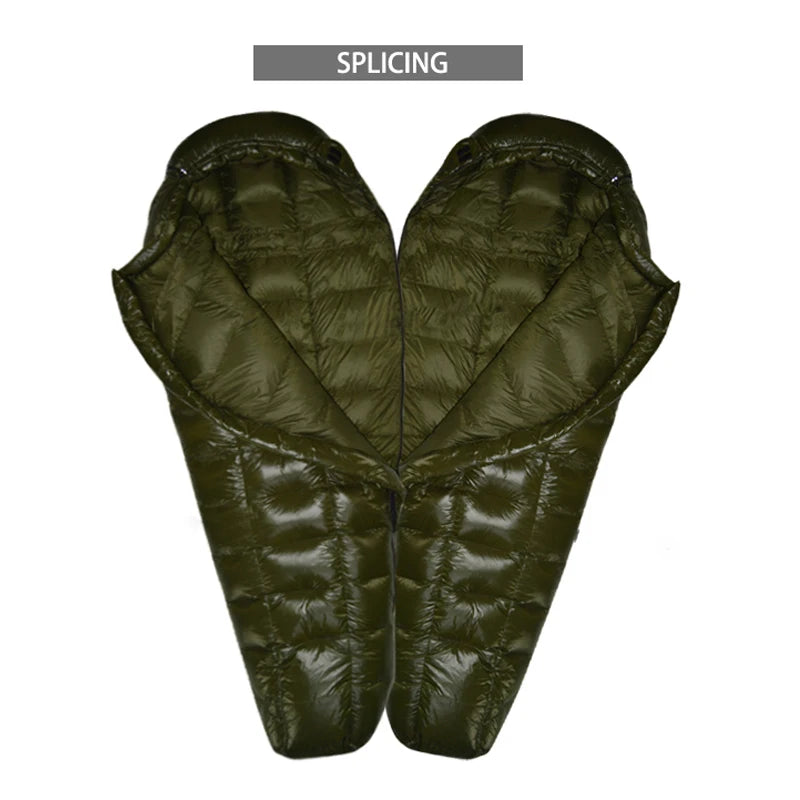 Mummy Checkered Sleeping Bag Very Warm White Goose Down Filling Suitable for Adults Winter Warm Camping Travel Hiking