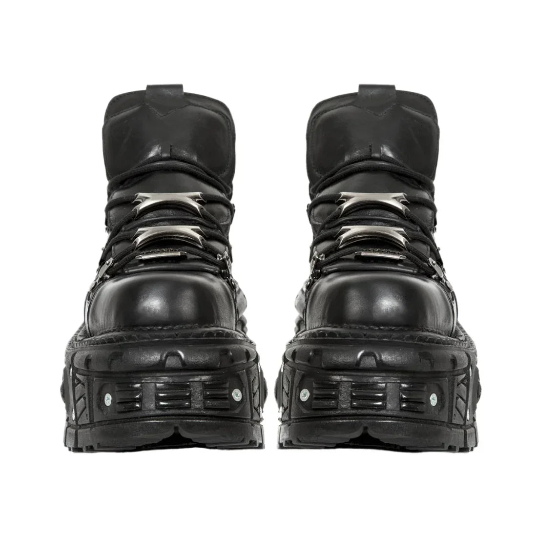 Retro Men's Motorcycle Boots Fashion Punk Rock Round Toe Leather Shoes Platform Metal Decoration Design Y2k Gothic Skull Boots