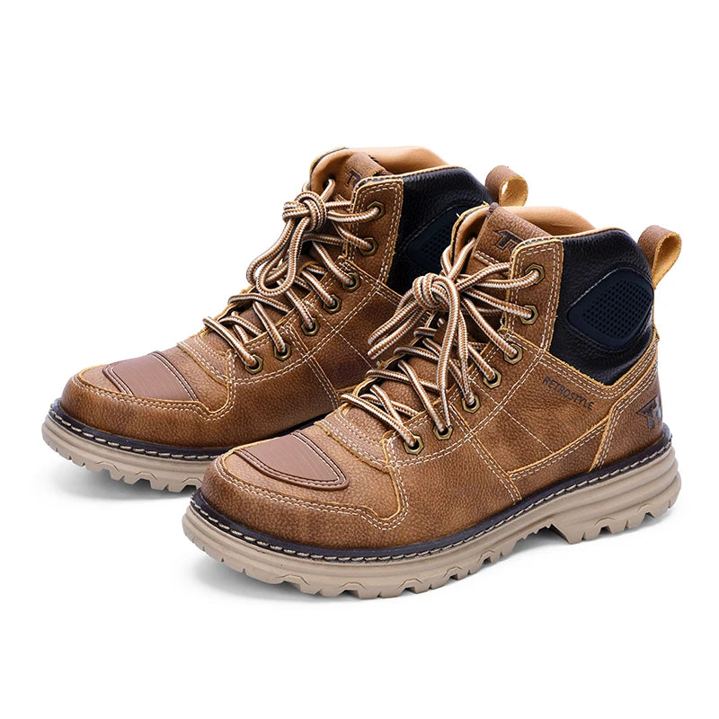 2025 TRtiger Men Retro Motorcycle Boots Mountain Hiking Botas Brown Outdoor Workwear Leisure Boot City Road Moto Riding Bota