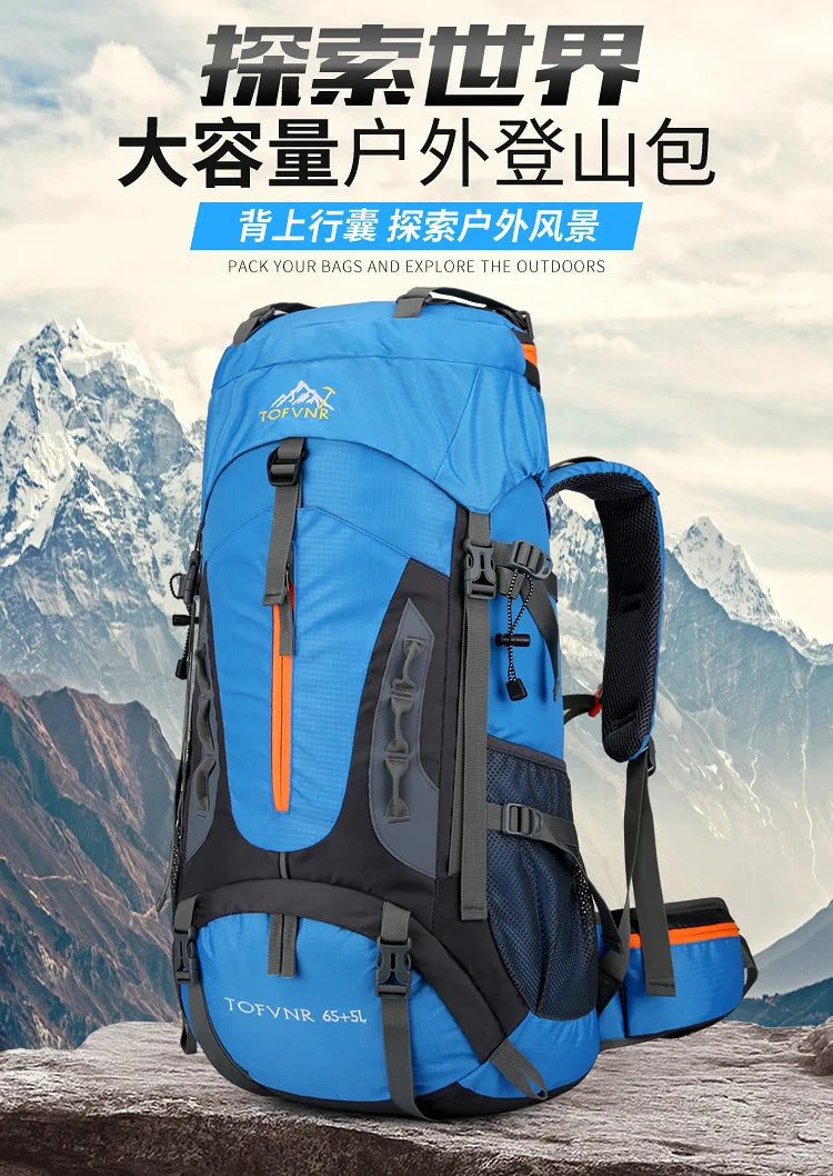 2025 cross-border outdoor hiking bag shoulder hiking sports bag waterproof bag backpack large capacity polyester backpack a001