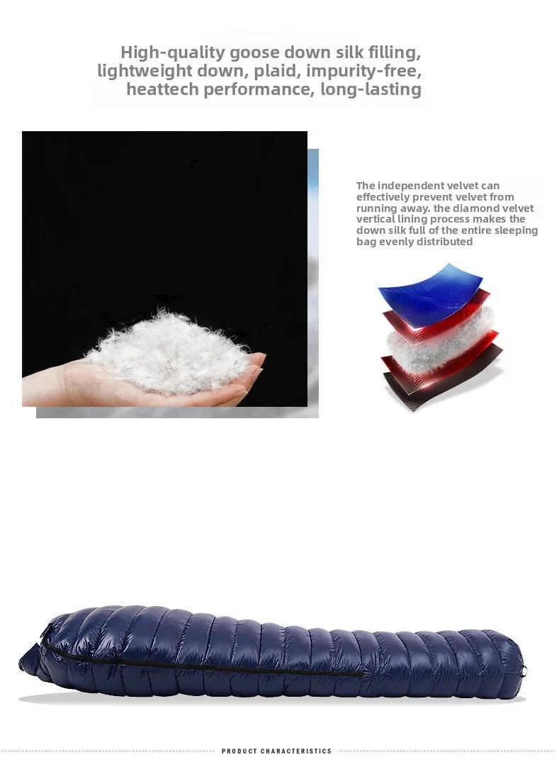 SKY ICEFeichan Mummy Down Sleeping Bag for Adults Outdoor Camping Winter Thickened Goose Down Cold-Proof Warm