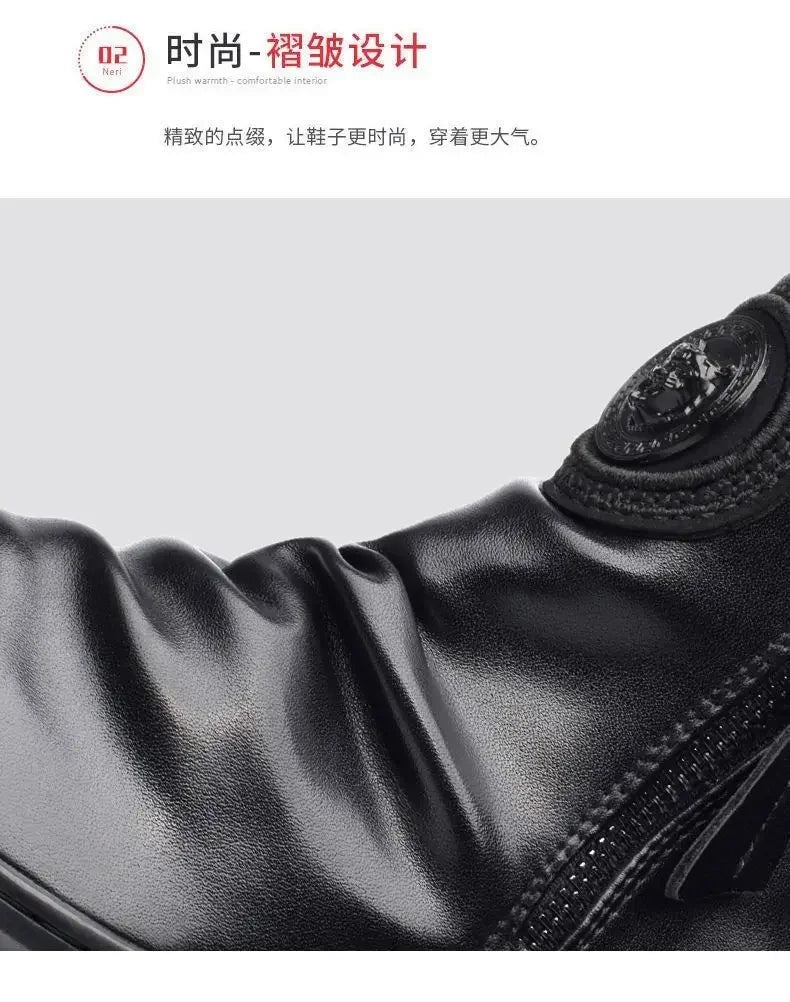 Men's Motorcycle Leather Boots British Style Round Head High Top Shoes Side Zip Walking Casual Platform Boots Bota Masculina