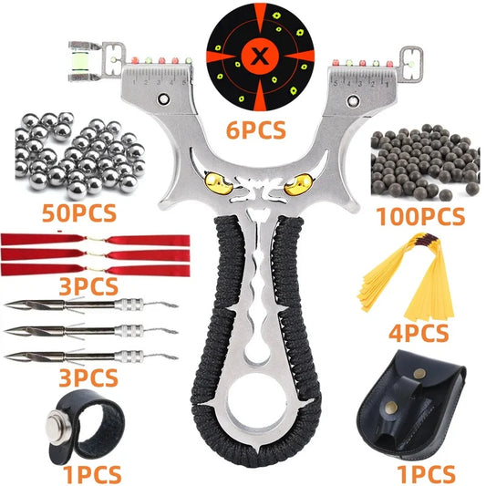 Powerful 304 Stainless Steel Slingshot Precise Shooting Outdoor Handle Hunting Catapult With Flat Rubber Band