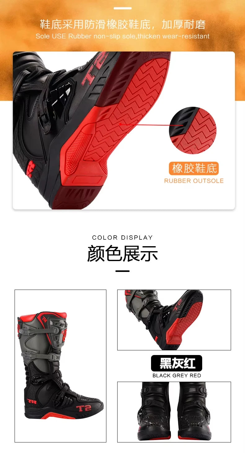 Men's Motorcycle Boots Waterproof Racing Boots Anti Fall Women Motocross Equipment Wear-resistant Rally Shoes Safety Riding