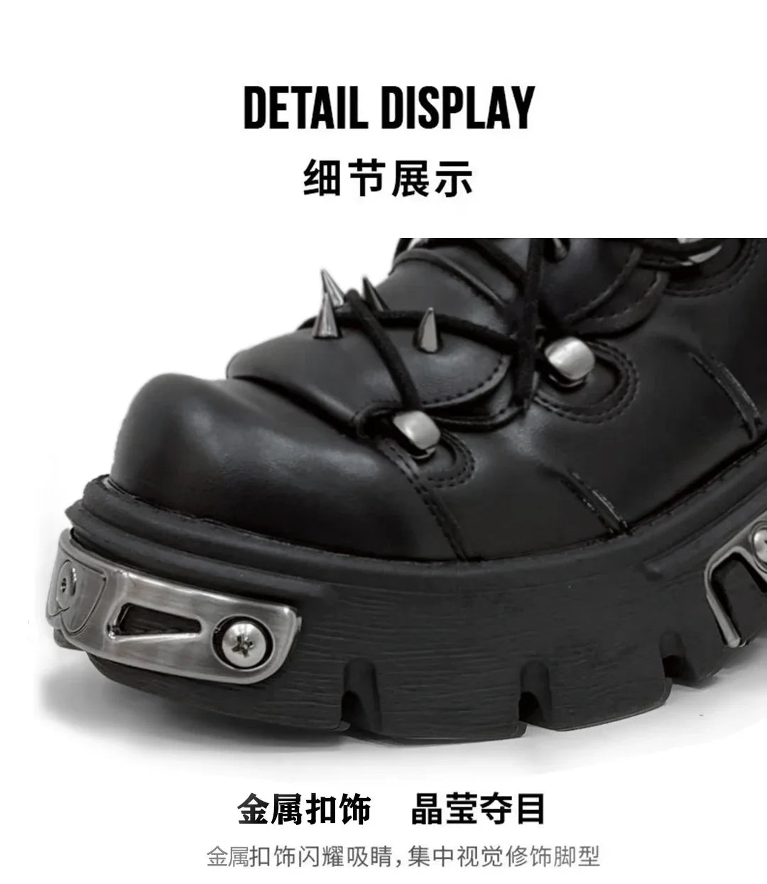 Fashion Men's Genuine Leather Motorcycle Boots,Retro Goth Punk Metal rivet Rock Skull Ankle Boots,Women Platform Work Shoes 48